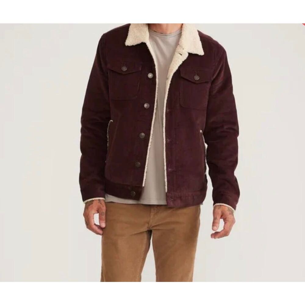 Marine Layer Corduroy Sherpa Trucker Jacket Brown Boise Cord Mens L EUC